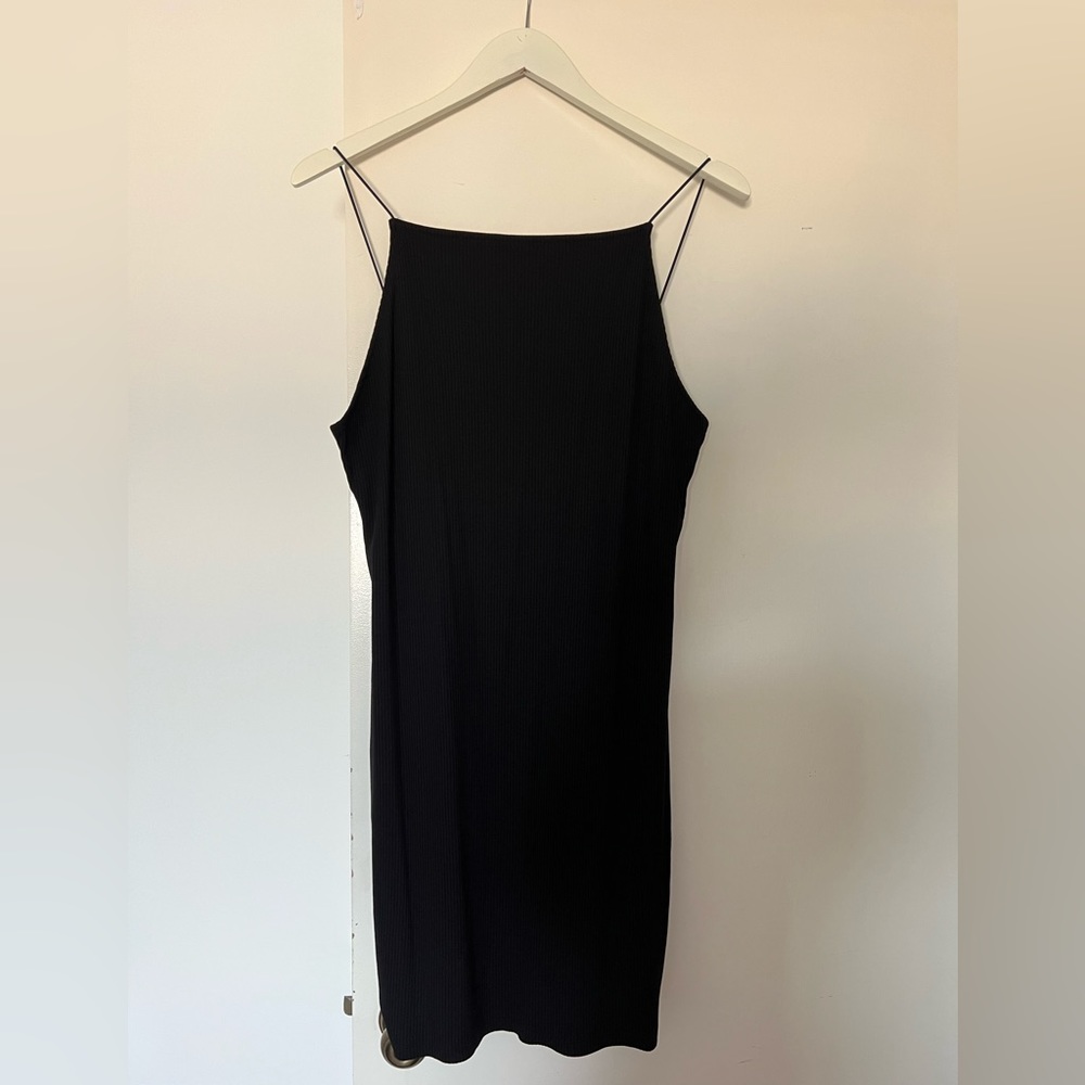 Black H&M body con spaghetti strap dress, square neckline